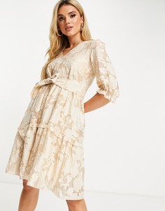 Кремовое жаккардовое платье мини с цветочным рисунком Selected Sadie-Белый