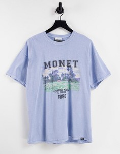 Голубая футболка в университетском стиле с принтом картины Клода Моне Vintage Supply-Голубой