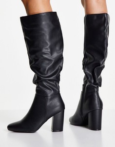 Черные сапоги до колена с напуском на каблуке New Look-Черный цвет