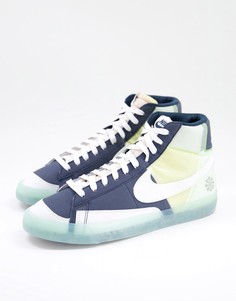 Темно-синие кроссовки средней высоты с лаймовыми вставками Nike Blazer Revival-Темно-синий