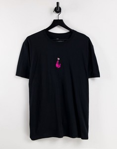 Черная футболка с вышивкой динозавра-Черный цвет Poetic Brands
