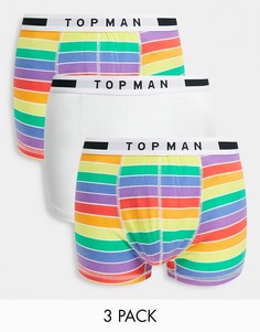 Набор из 3 боксеров-брифов с радужным принтом Topman-Многоцветный