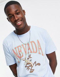 Oversized-футболка с надписью "Nevada" и Хитрым Койотом Looney Tunes-Голубой Merch CMT LTD