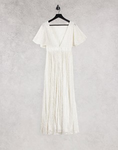 Платье макси цвета слоновой кости с отделкой пайетками с рукавами Beauut Bridesmaid-Белый
