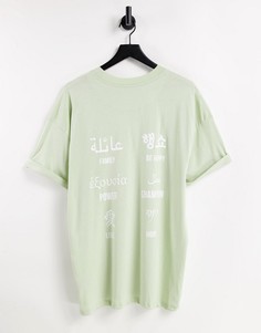 Шалфейно-зеленая oversized-футболка с принтом на спине Night Addict-Зеленый цвет