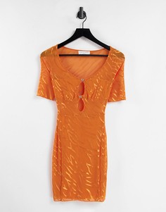 Оранжевое облегающее платье мини с вырезом и зебровым принтом Ei8th Hour-Разноцветный