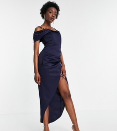 Темно-синее эксклюзивное платье мидакси с открытыми плечами и драпировкой Jaded Rose Tall-Темно-синий