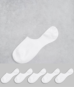 Набор из 5 пар белых невидимых носков с нескользящей лентой ASOS DESIGN-Белый