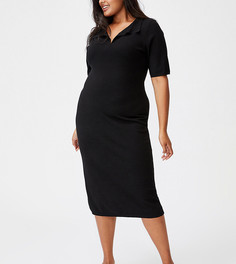 Черное трикотажное платье-поло Cotton:On Curve-Черный цвет
