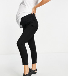 Черные укороченные зауженные джинсы с эластичной вставкой для животика и рваной отделкой Cotton:On Maternity-Черный