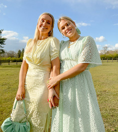 Сетчатое платье миди мятного цвета с присборенной юбкой и вышивкой Labelrail x Olivia & Alice-Зеленый цвет