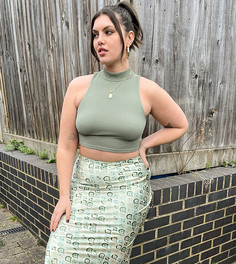 Зеленая юбка миди с геометрическим плиточным принтом от комплекта Never Fully Dressed Plus-Зеленый цвет