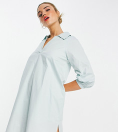 Платье-рубашка из плотного материала с пышными рукавами Annorlunda-Голубой