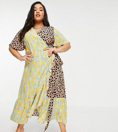 Платье мидакси с запахом, оборками и контрастным леопардовым принтом Never Fully Dressed Plus-Многоцветный
