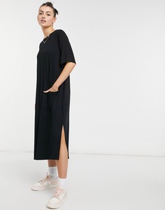 Черное платье-рубашка миди из органического хлопка с карманом Aligne-Черный цвет