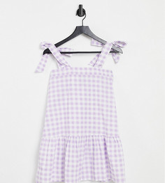 Сиреневое платье мини в клетку с завязками на бретелях Influence Petite-Фиолетовый цвет