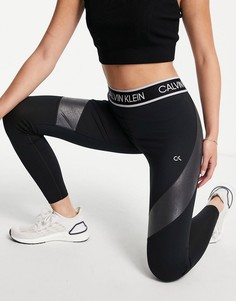 Черные леггинсы с логотипом на поясе для занятий спортом от комплекта Calvin Klein Performance-Черный цвет