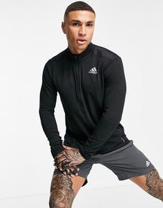 Черный топ с молнией длиной 1/2 adidas Running-Черный цвет