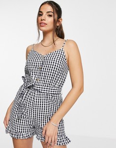 Ромпер в синюю клетку на пуговицах New Look-Голубой