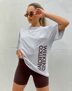 Серая меланжевая oversized-футболка с вертикальным логотипом ASOS Weekend Collective-Серый