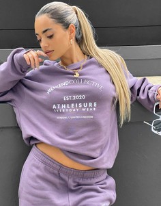Oversized-свитшот баклажанового цвета от комплекта с арочным логотипом ASOS Weekend Collective-Фиолетовый цвет