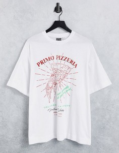Белая футболка в стиле oversized из органического хлопка с принтом пиццы на спине Reclaimed Vintage Inspired-Белый