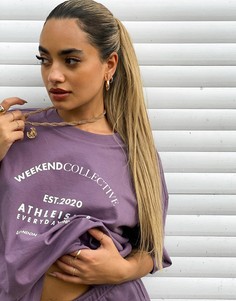 Oversized-футболка баклажанового оттенка с логотипом в форме дуги ASOS Weekend Collective-Фиолетовый цвет