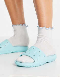 Голубые классические сандалии-слайдеры на плоской подошве Crocs-Голубой