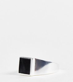 Серебристое кольцо-печатка из стерлингового серебра с черным агатом ASOS DESIGN-Серебряный