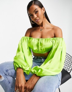 Лаймово-зеленый атласный топ с открытыми плечами от комплекта ASOS LUXE-Зеленый цвет