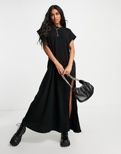 Черное трикотажное платье макси с разрезами по бокам Replay-Черный цвет