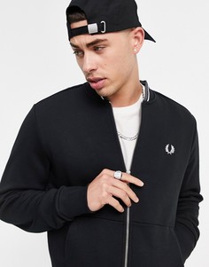 Черный бомбер на молнии с контрастной отделкой Fred Perry-Черный цвет