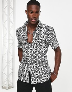 Серая рубашка с короткими рукавами и геометрическим принтом River Island-Серый