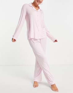 Трикотажная пижама розового цвета из экомодала с топом с отложным воротником и штанами Chelsea Peers-Розовый цвет