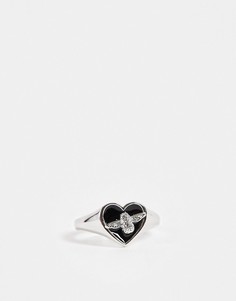 Кольцо-печатка черного и серебристого цвета Olivia Burton Love Bug-Серебряный