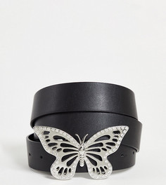 Черный ремень для джинсов с пряжкой в виде бабочки ASOS DESIGN Curve-Черный цвет