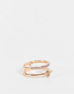 Двойное кольцо цвета розового золота с радужным дизайном и пчелкой Olivia Burton-Золотистый