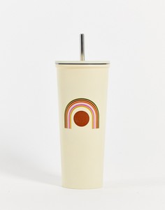 Металлический стакан с трубочкой и принтом радуги Typo, 650 мл-Разноцветный