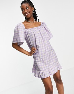 Свободное платье мини в клетку с принтом ромашек Wednesdays Girl-Фиолетовый