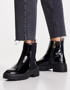 Черные лакированные ботинки челси на массивной подошве River Island-Черный цвет
