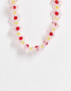 Розовое ожерелье с цветками из бисера Pieces-Розовый цвет