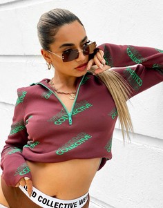 Джемпер с высоким воротом, принтом логотипа и контрастной молнией ASOS Weekend Collective-Разноцветный