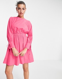 Розовое платье мини из органического хлопка с открытой спиной, завязкой и отделкой на рукавах Aligne-Розовый цвет