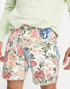 Бежевые джинсовые шорты с цветочным принтом (от комплекта) Liquor N Poker-Светло-бежевый цвет