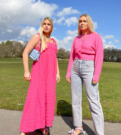 Прямые джинсы из выбеленного денима с эффектом кислотной стирки светло-розового оттенка и завышенной талией Labelrail x Olivia & Alice-Розовый цвет