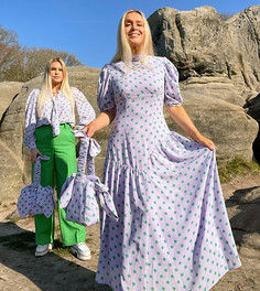 Платье миди в контрастный горошек с асимметричными швами Labelrail x Olivia & Alice-Фиолетовый цвет