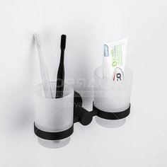 Стакан для зубных щеток, двойной, стекло/нержавеющая сталь, черн, Frap, F30208