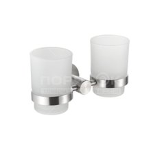 Стакан для зубных щеток, двойной, стекло/нержавеющая сталь, Frap, F30108