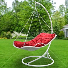Спорт Качели садовые Кокон кресло белый ротанг,красная подушка, до 150кг GREEN DAYS 1850