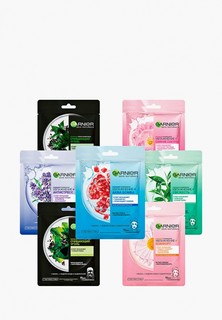 Набор для ухода за лицом Garnier из 6 разных тканевых масок для лица + 1 маска для лица "Увлажнение + Аква Бомба" в подарок, 224 г